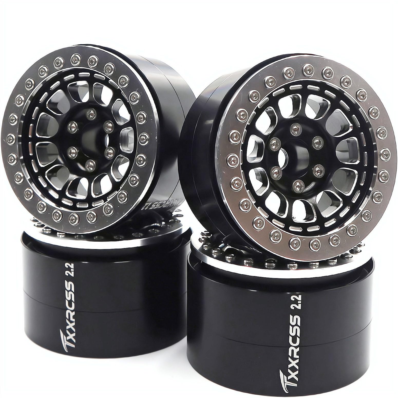 Txxrcss RC 2.2 Aluminum Alloy Beadlock Wheels and Tires Upgrades Accessories Rims for 1/10 SCX10 TRX4RC4WD and D90 RC Crawler Ax