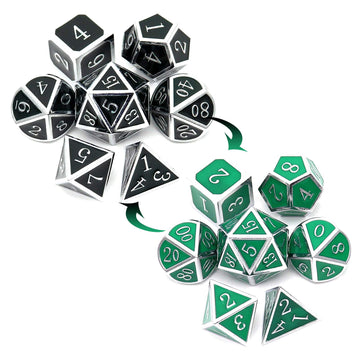 Haxtec Color Shifting Metal DND Dice Set Temperature Sensitive Polyhedral D&D Dices for RPG Dungeons and Dragons-Silver Black Gr