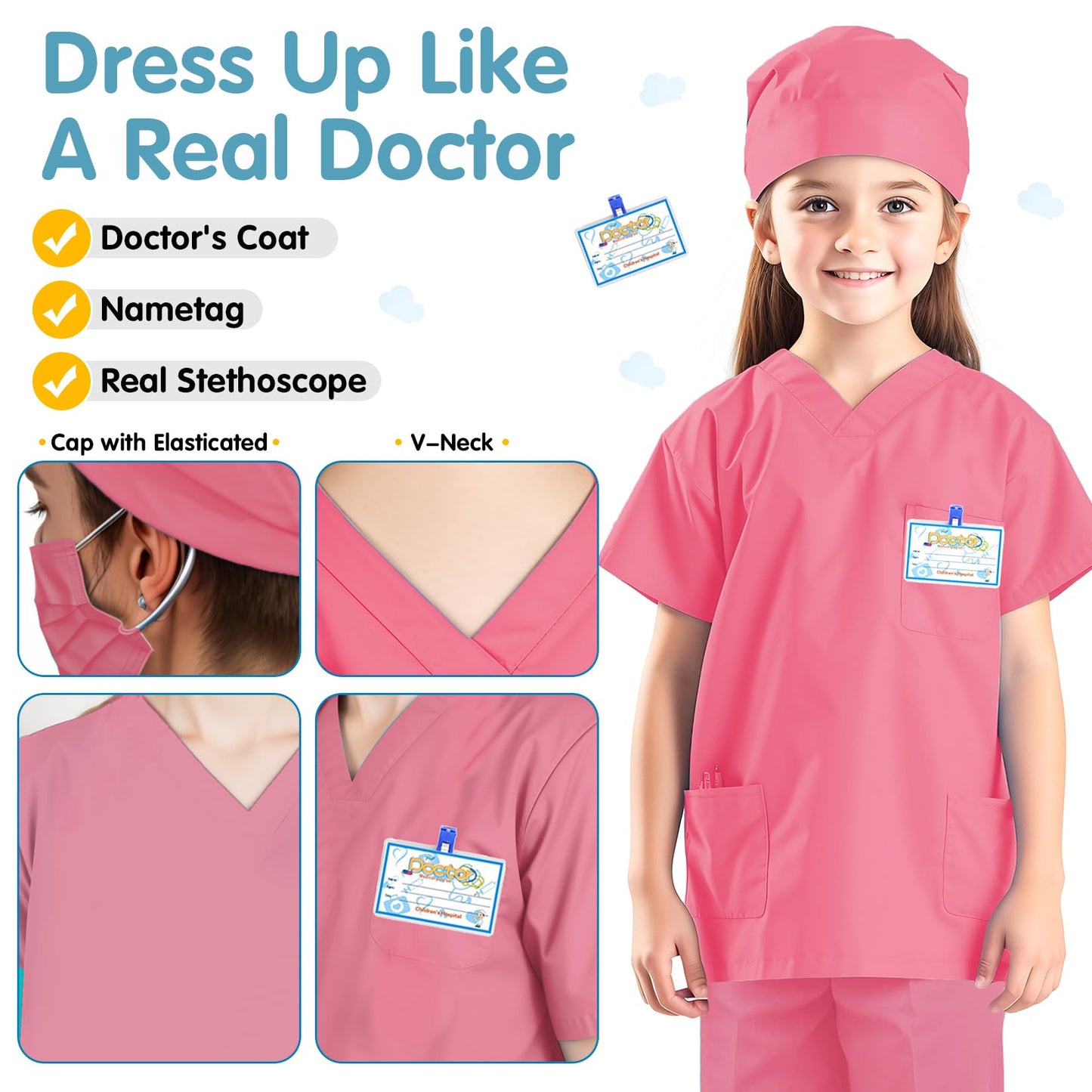 Riorand Doctor Costume For Kids,Toddler Nurse Scrubs Career Day Costume Halloween Dress Up Cosplay For Boys Girls 3-11 Years