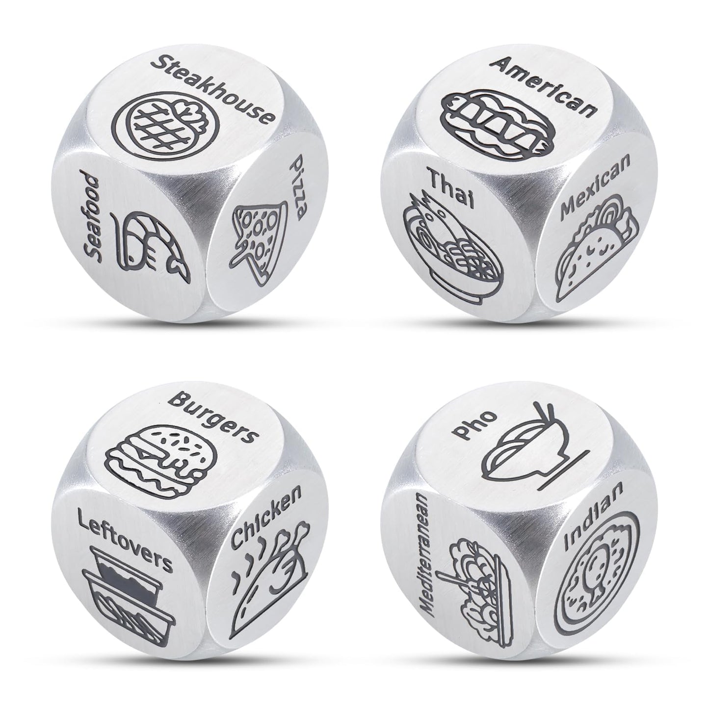 4 PCS Food Decision Dice for Couple Santa Swap Gift Exchange Dice 11th Steel Anniversary Boo Basket Stuffers National Boyfriends Day White Elephant Gifts for mature-themed Christmas Stocking Stuffer Valentine
