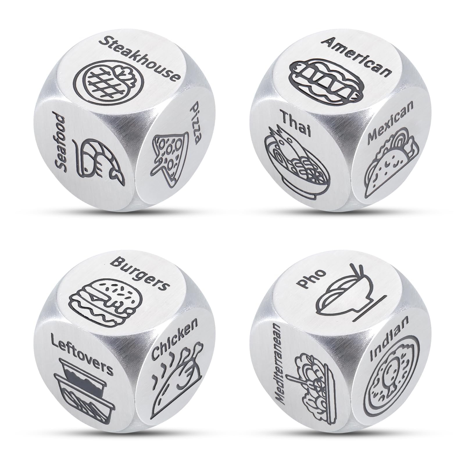 4 PCS Food Decision Dice for Couple Santa Swap Gift Exchange Dice 11th Steel Anniversary Boo Basket Stuffers National Boyfriends Day White Elephant Gifts for mature-themed Christmas Stocking Stuffer Valentine