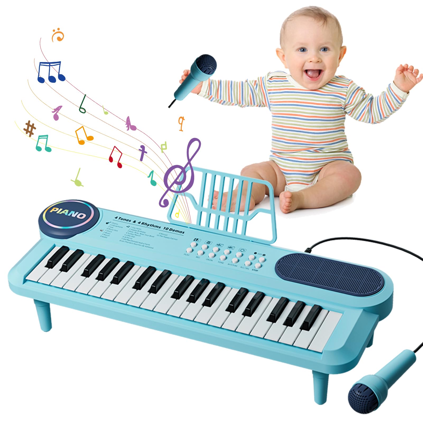 Keyboard Piano for Kid  37 Keys Baby Piano Music Keyboard with Microphone & Music Stand  Portable Instruments for Toddler 1-3  Beginners Electric Educational Birthday Gift for Boy Girl Age 2 3 4