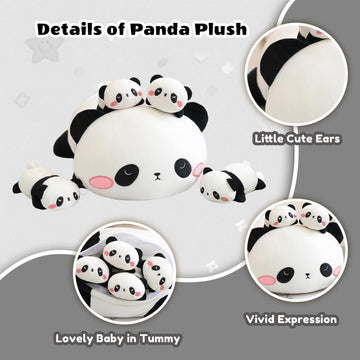 Sqeqe Panda Stuffed Animals With Babies Inside Belly - 1 Mommy Stuffed Panda With 4 Cute Babies Plushie Gifts Ideal For Kids And