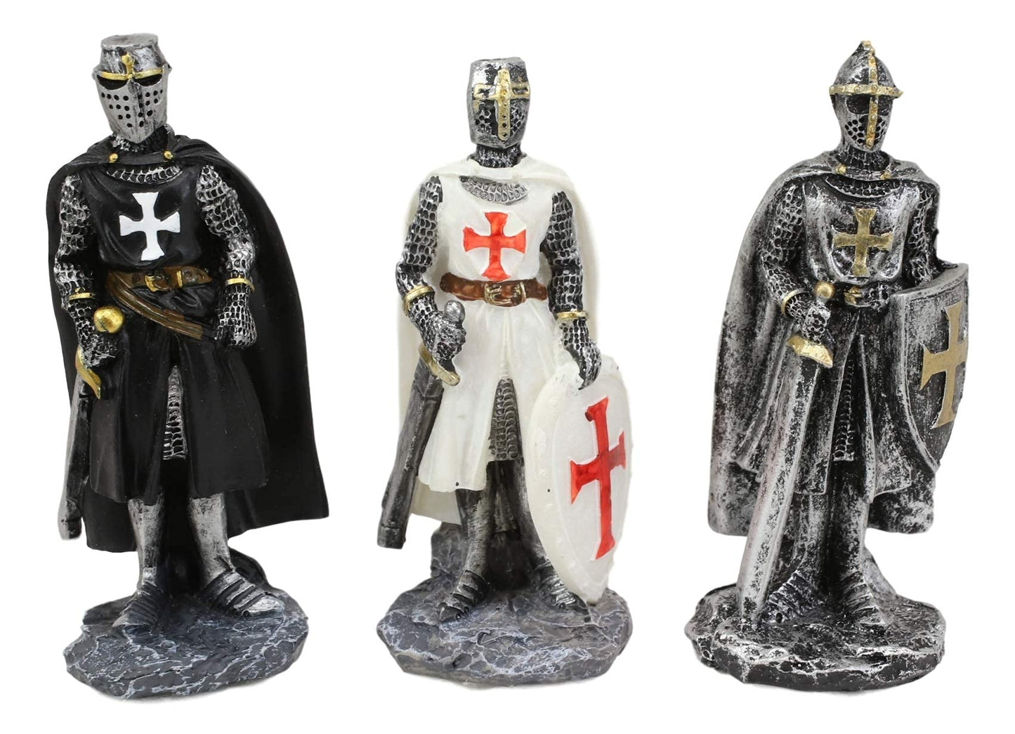 Ebros Gift Set of 12 Medieval Knights of The Cross Crusaders with decorative replica blades Halberds and Shields Figurines Suit of protective covering Miniature European Knight D?cor Sculptures