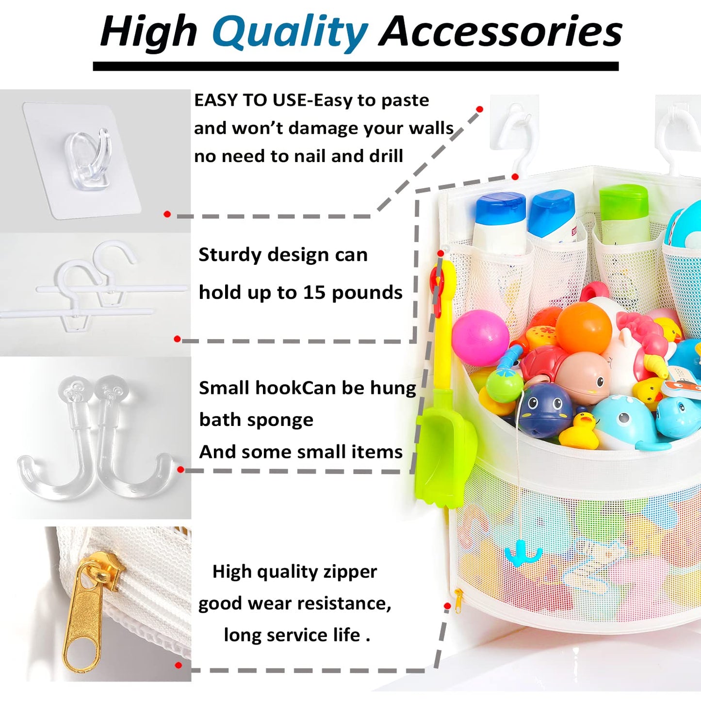 Ligereza Baby Bathtub Toy Storage - 17' X 13' Bathtub Toy Holder Mesh Bathtub Toy Holder Let Baby Bathtub Toys To Dry Faster, Bathtub Toy Organizer For 1-3 Year Old Toddler Bathtub Toys