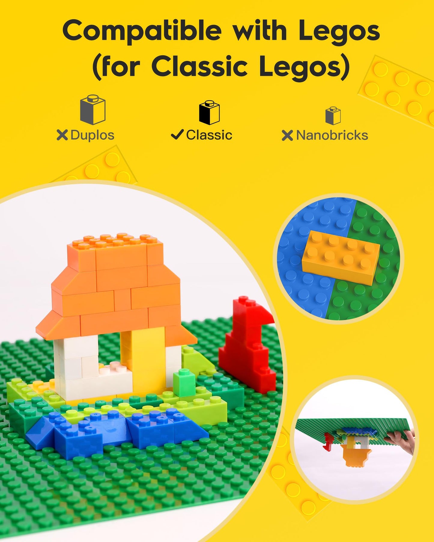 Pokiiulk 20 Green Building Baseplates, Classic Size 10"x10", Compatible with All Major Brands, Plastic Material