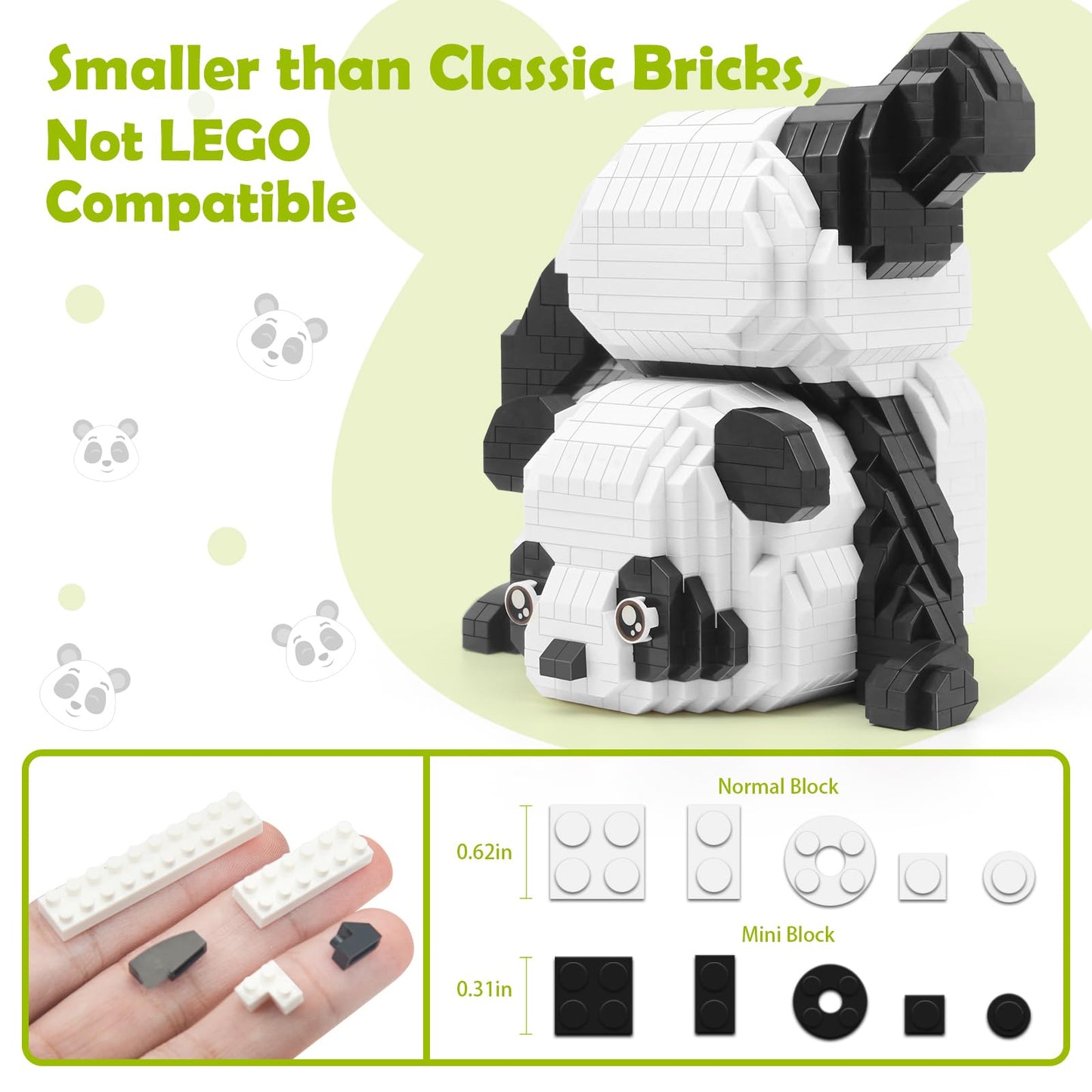 Finger Rock Panda Mini Building Set - 1325 Pcs Micro Bricks Kit, White & Black, Small, Fun Party Favors for Kids & Adults 12+