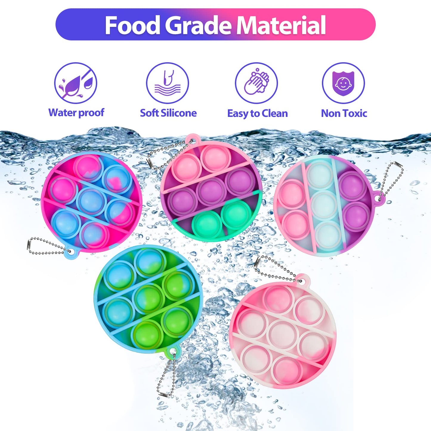 Genuvi Mini Pop Fidget Toy Pack - 30 PCS Silicone Sensory Keychains for Kids - Ideal Party Favors & Classroom Prizes - Multiple Colors