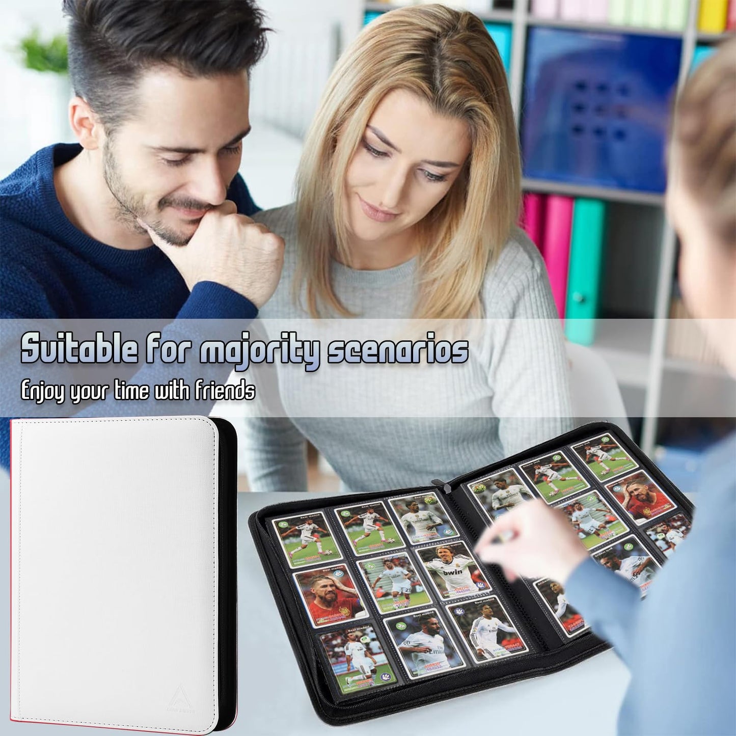9 Pocket Trading Card Binder 540 Capacity with Zip Closure - enhanced Double Sided PU Leather Card Protector  Hold & Organize Cards for TCG  MTG  Sports Cards (white)