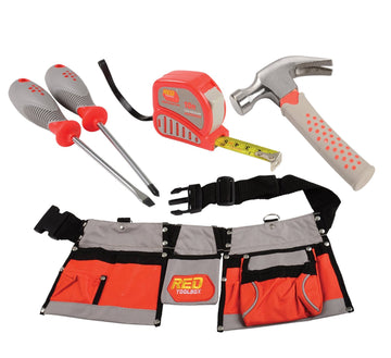 Constructive Playthings Adjustable Tool Belt with Multiple Pockets and 4 pc. Tool Set