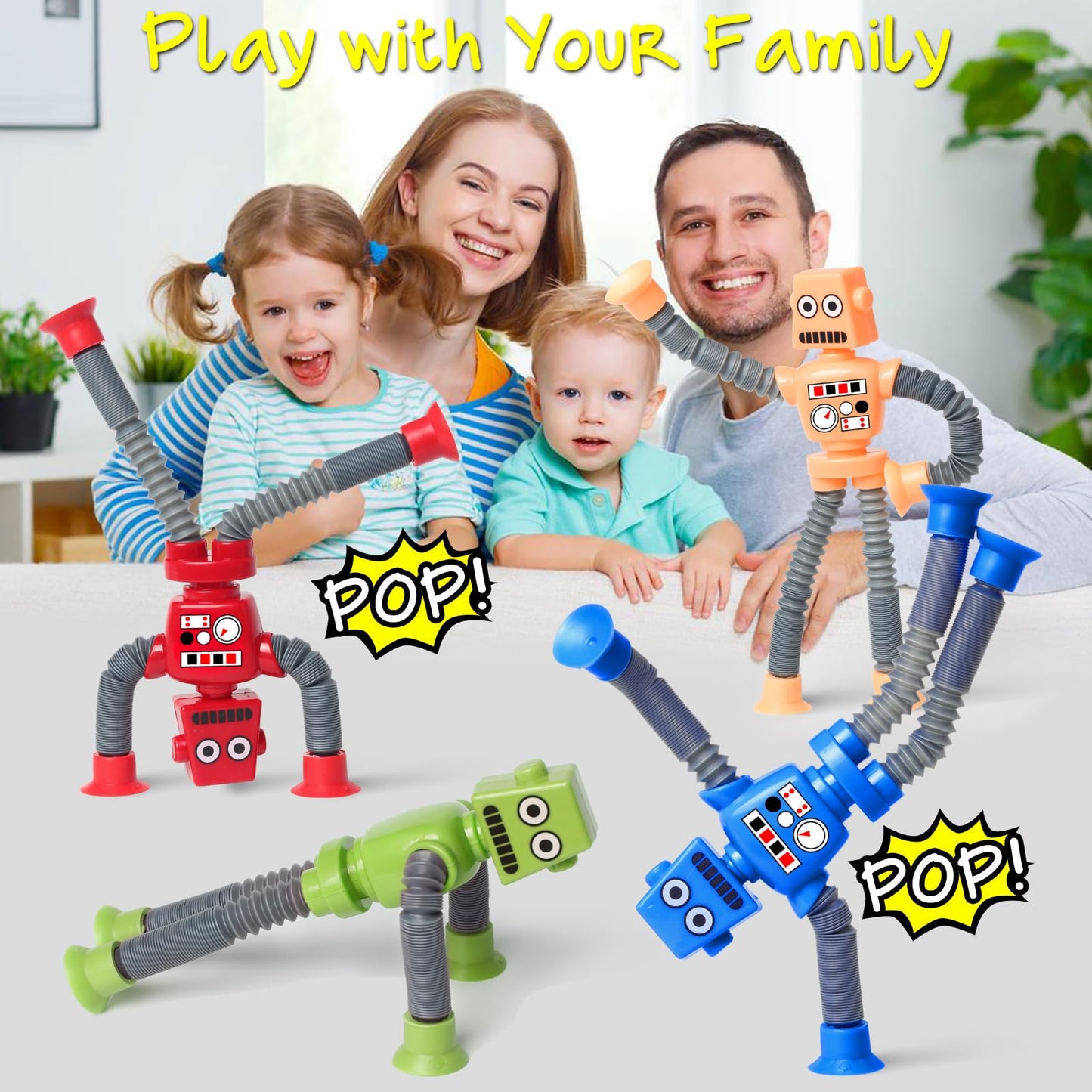 Sysama 4 Pcs Shape Changing Robot Toy, Telescopic Pop Tubes Sensory Toys For Kids With Autism, Adhd Fidget Baby Toys For Anxiety
