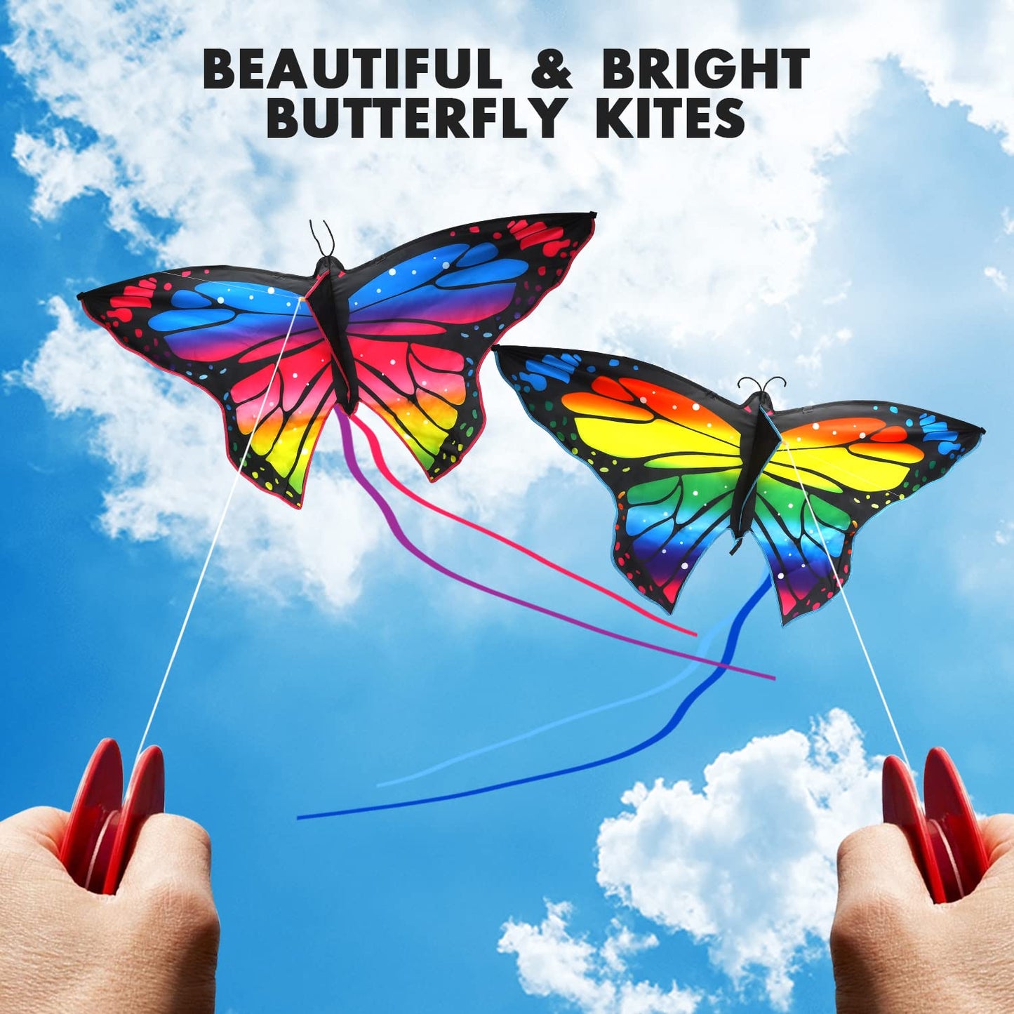 TOY Life 2 Pack Butterfly Kites for Kids Age 4-8 Boys  Beach Kites for Kids Age 8-12  Kites for mature-themed Easy to Fly  Large Kites for Kids Age 3-5  Rainbow Kites  Kids Kites Easy to Fly  Kids Outdoor Toy