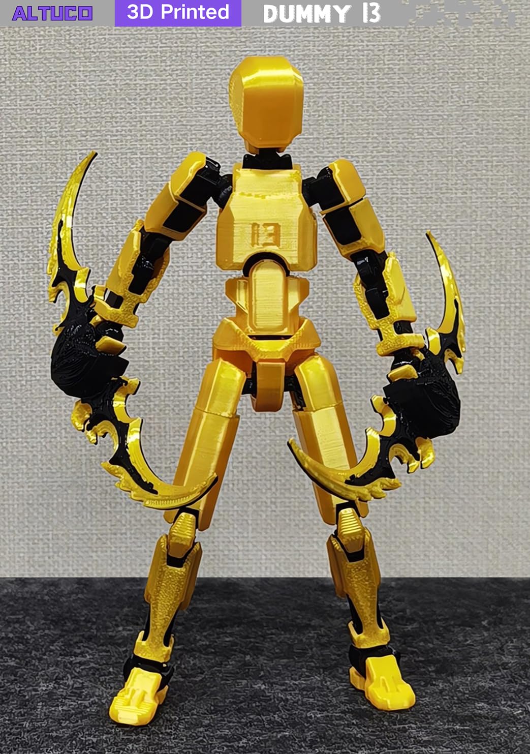 Altuco Assembled T13 Action Figure With Multiple Accessories, Gold 3D Printed Multi-Jointed Titan 13 Figure,Dummy 13 Desktop Dec