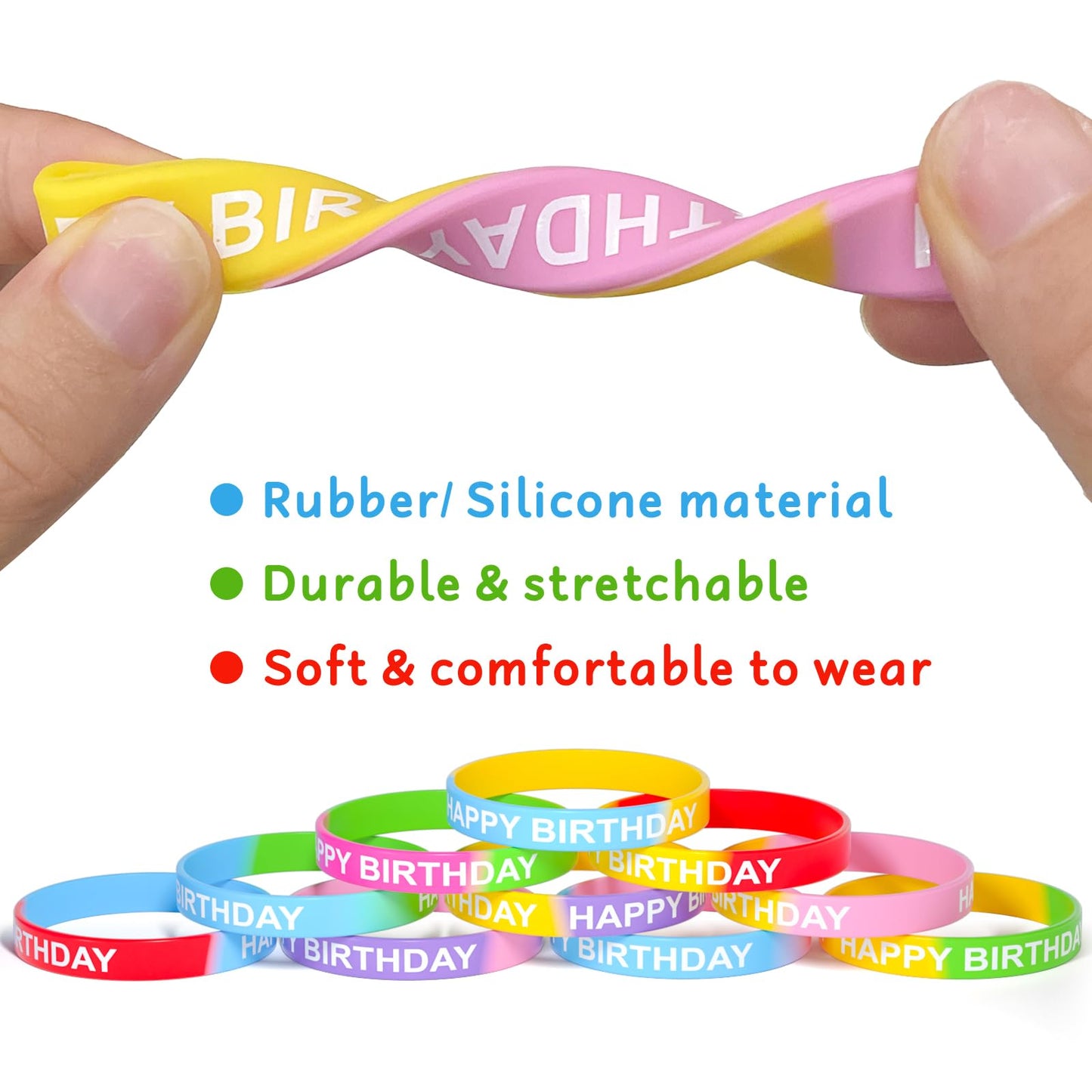CHRORINE Happy Birthday Rubber Bracelets 12 Styles Silicone Wristbands for Classroom Birthday Party Favors 36 Pieces