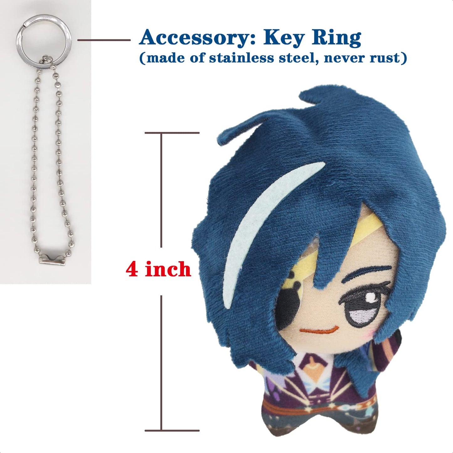 Kooliya Small Size Genshin Impact Figure Plush Doll - Kaeya (4 Inch), Keychain Anime Figure Soft Stuffed Gift For Game Fans (Kae