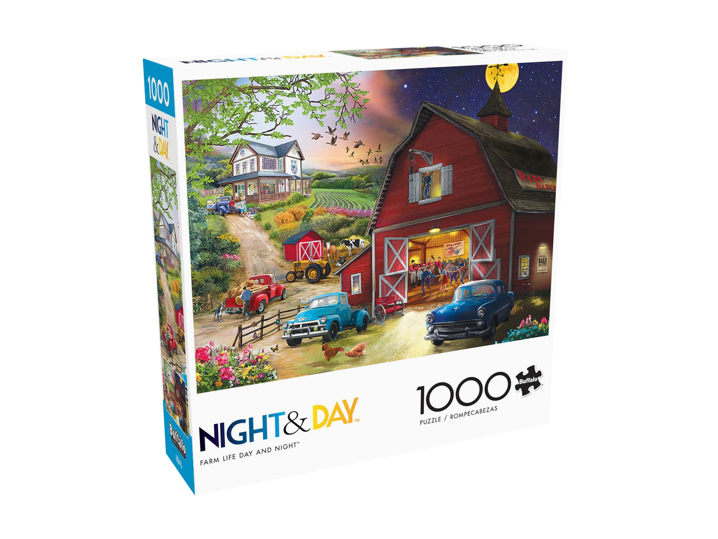 Buffalo Games 1000 Piece Jigsaw Puzzle - Farm Life Day and Night, Large Size, Multicolor, Model 11879, Perfect for Adults and Game Nights
