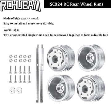 RCHUBAM RC Rear Wheel Rims with CVD Drive Shaft for 1/24 Axial SCX24 Deadbolt Bronco C10 RC Crawler Car