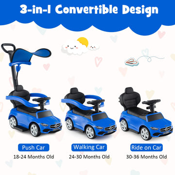 HONEY JOY Ride On Push Car  Licensed Mercedes-Benz Push Cars for Toddlers  Adjustable Canopy & Seat Storage  Horn  Toddler Push Car with Handle  Ride On Toy for Boys Girls(Blue)