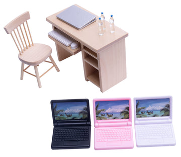 Taponukea Miniature Dollhouse Furniture And Accessories Laptop Computer Simulation Notebook And Office Table Chair Bottles For D