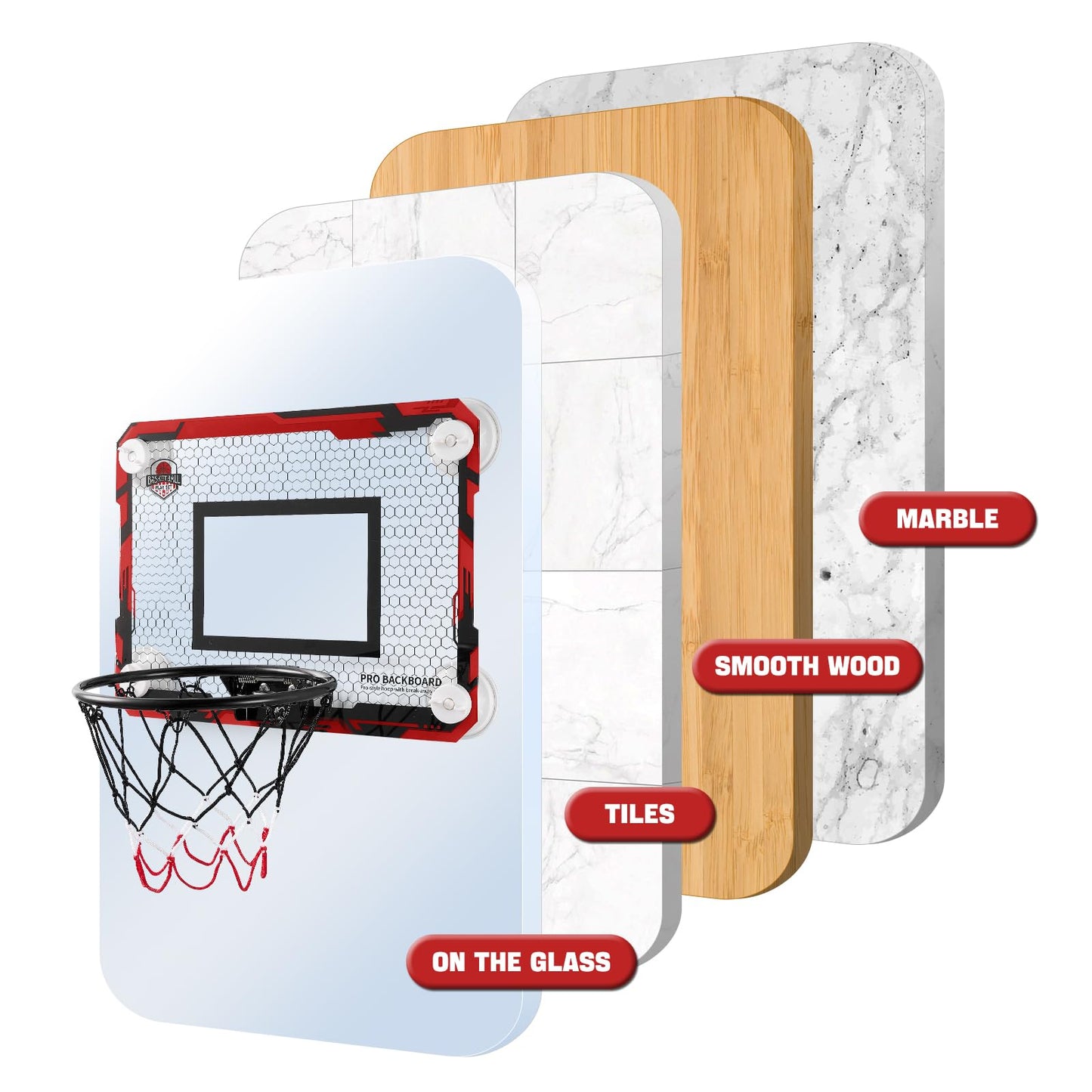 Runbow Indoor Mini Basketball Hoops Backboard With Powerful Suction Cups,Wall Mounted Door Basketball Hoops,Toys With Balls Gift