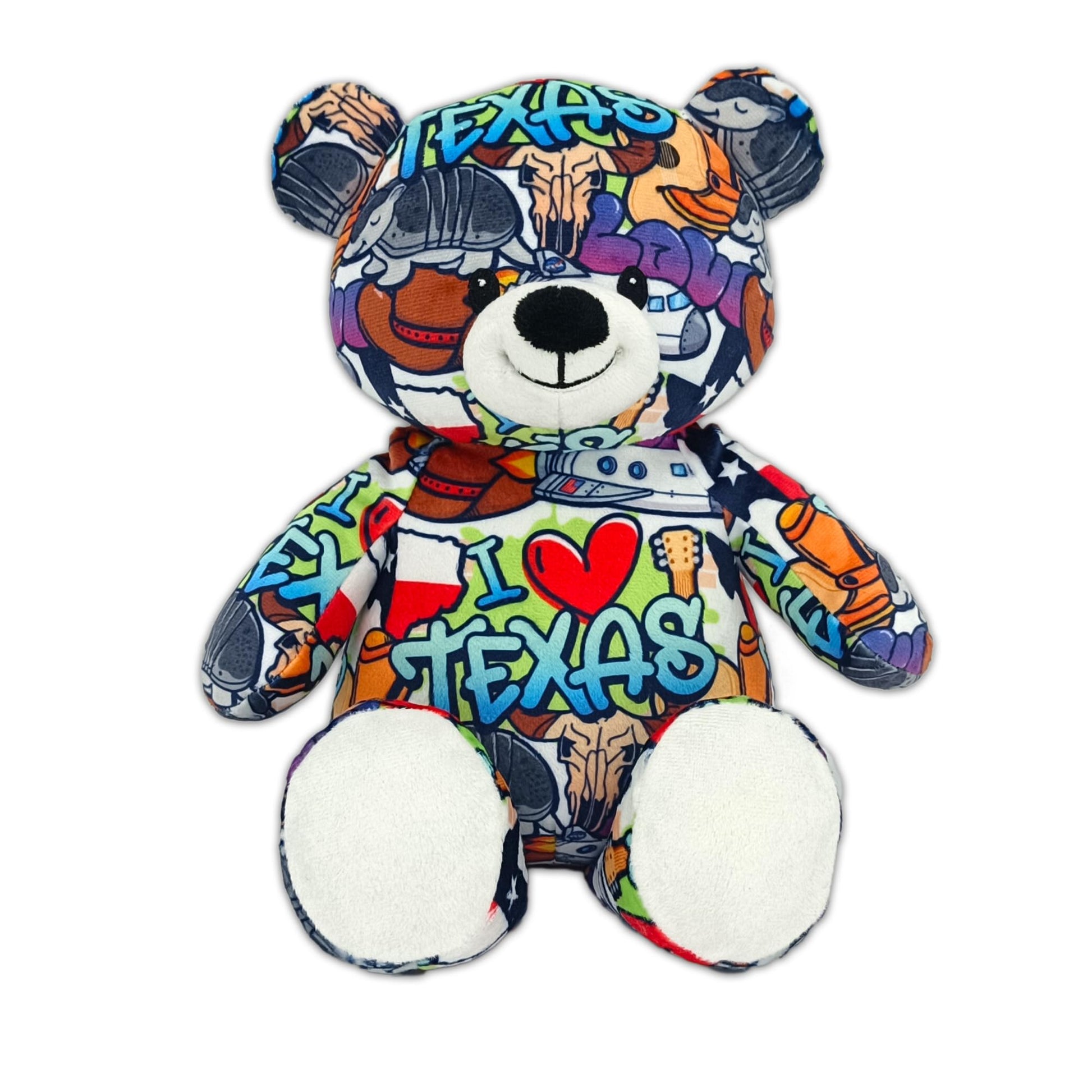 PLUSHOLOGY I Love Texas Graffiti Teddy Bear Eco Friendly Stuffed Animal; Cuddly Soft Velboa Plush Animal for Kids 3 Years Old to mature-themeds; Child-Safe Embroidered Face Details (10 Tall When Seated)