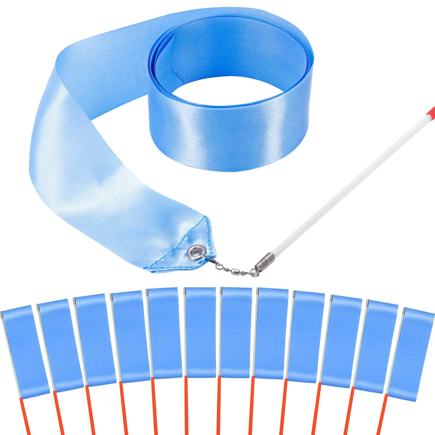 Hiunicorn 12Pcs Blue Dance Ribbons Party Favors For Girls Rhythmic Gymnastics Ballerina Birthday Party Streamers Decoration, Kids Circus Carnival Ribbon Silks Sticks Wands