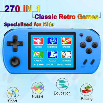 Great Boy Handheld Games For Kids Aldults With 270 Classic Retro Video Game 3.0'' Color Screen Tv Output Rechargeable Arcade Gaming Player,Support 2 Players Gamepad Birthday Xmas Gift(Blue)