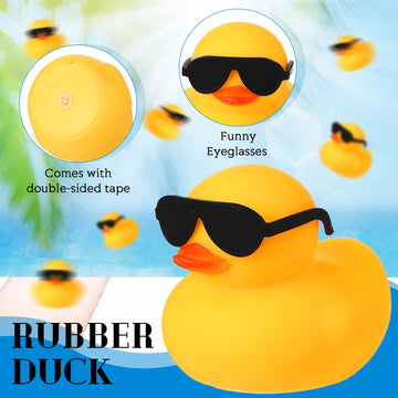 24 Pcs Mini Rubber Ducks With Sunglasses, Rubber Ducks In Bulk Valentine Duck Bathtub Toys For Cruise Valentines Kids Classroom Gift Exchange (Yellow, Black, Eyeglasses)