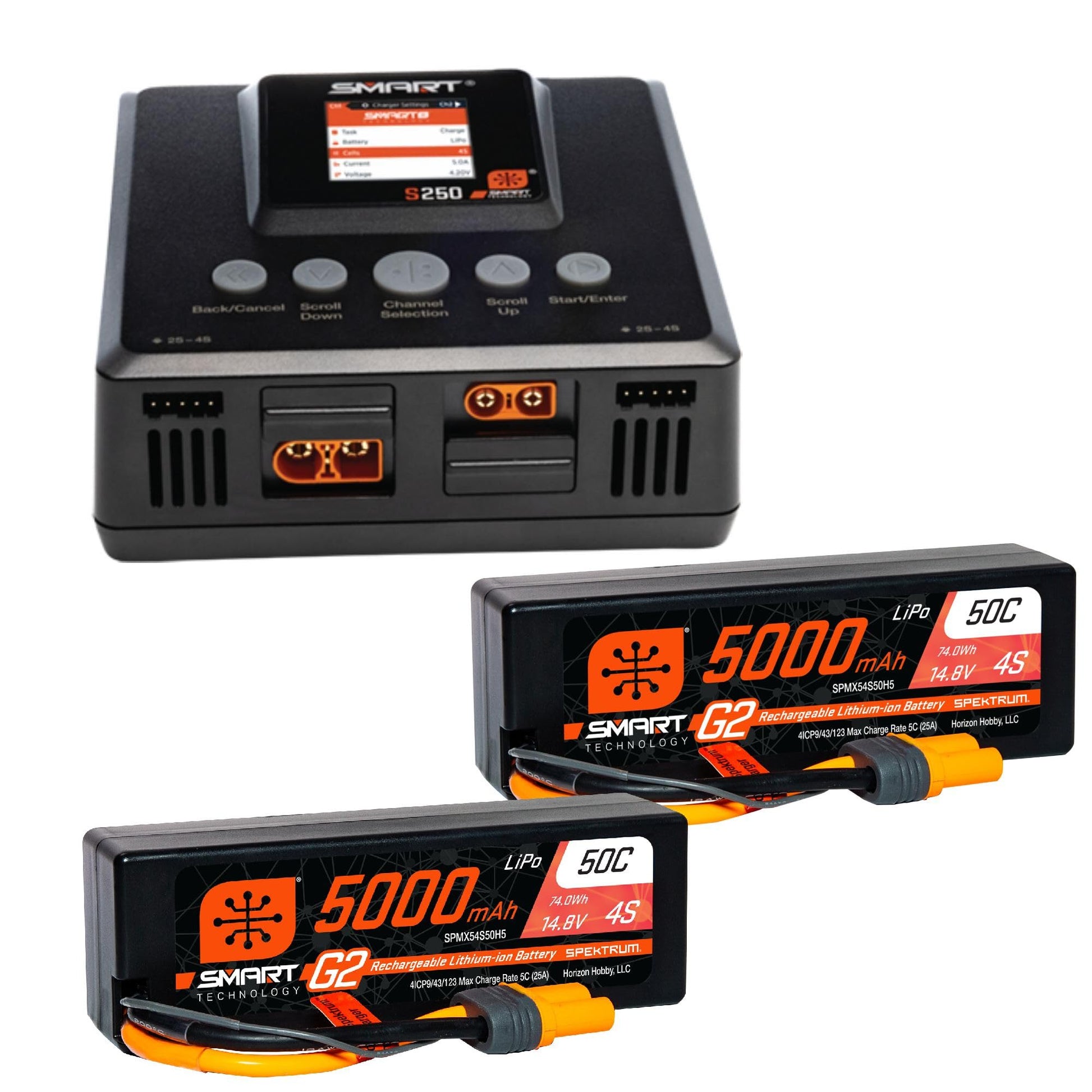 Spektrum Accessories Smart Powerstage 8S Surface Bundle: (2) G2 5000mAh 4S LiPo IC5 & S250 Charger, SPMXPSS800