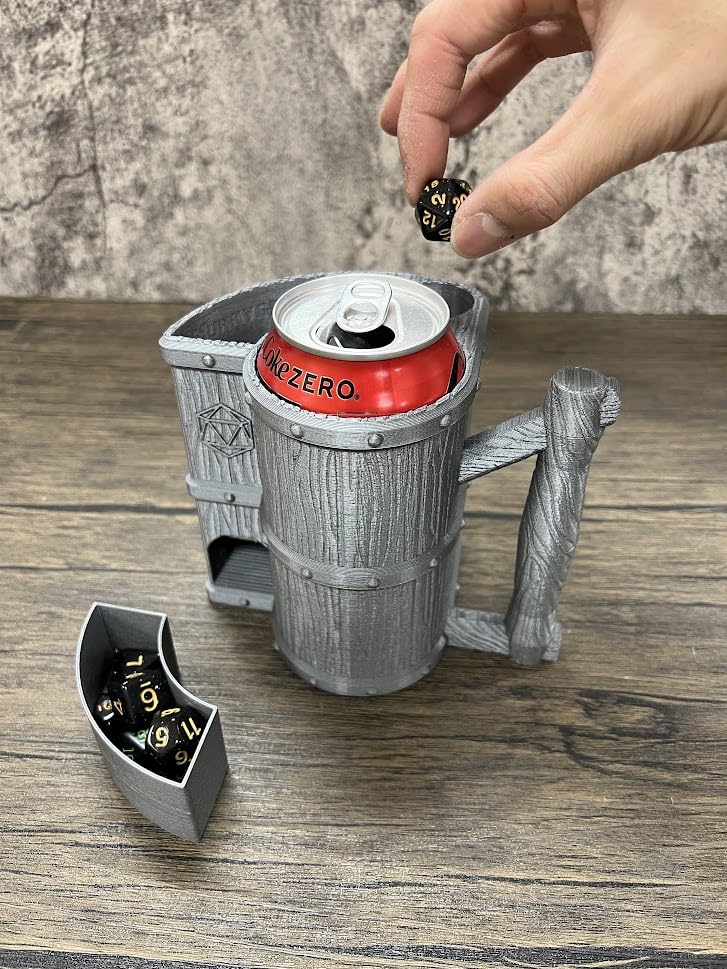 Munnygrubbers - Mug Dice Tower - No Paint Odorless Insulated Cup Can Dice Tower - (Random 7Pcs D20 Dice Set Included) - Dice Jail - Dice Holder - Dungeons And Dragons - Dnd Gift - (Silver)