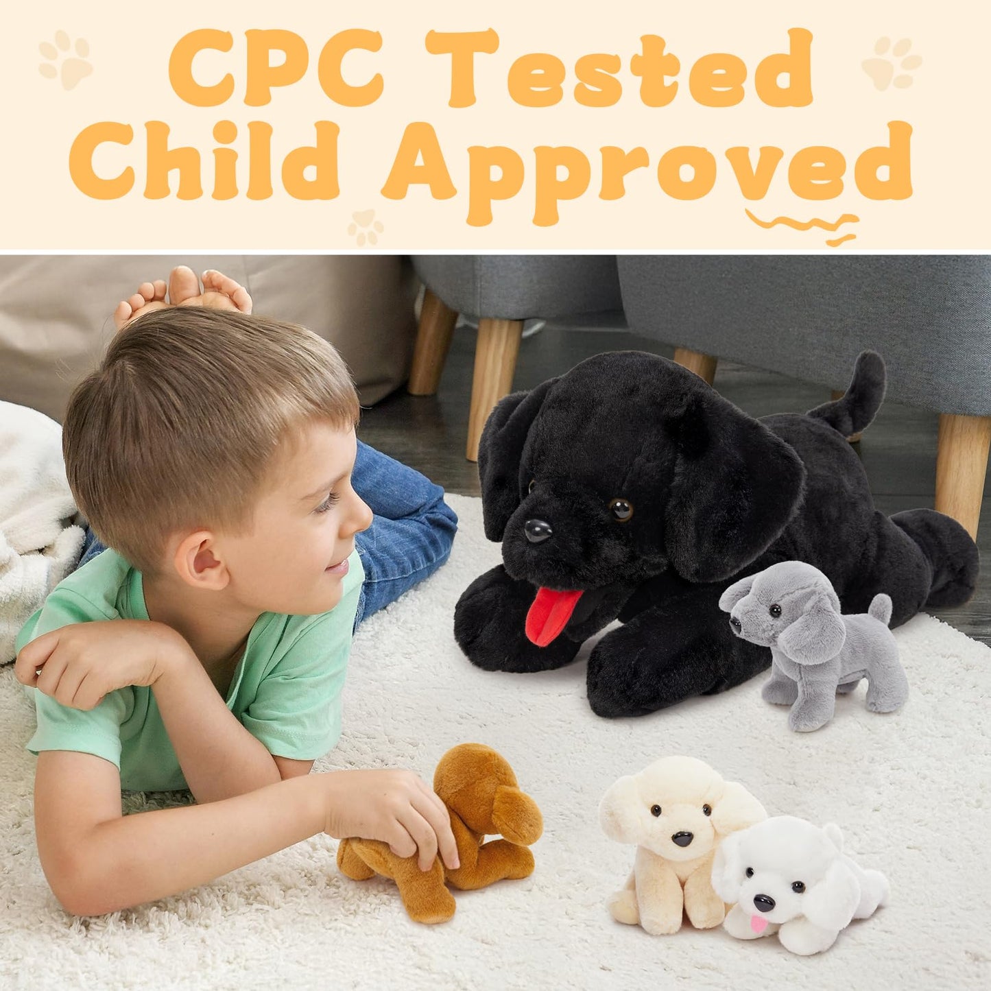 Muiteiur 5 Pcs Dog Stuffed Animal Set  Black Lab Stuffed Animal with Red Tongue  Labrador Puppy Plush Toys  Gift for Birthday Theme Praty