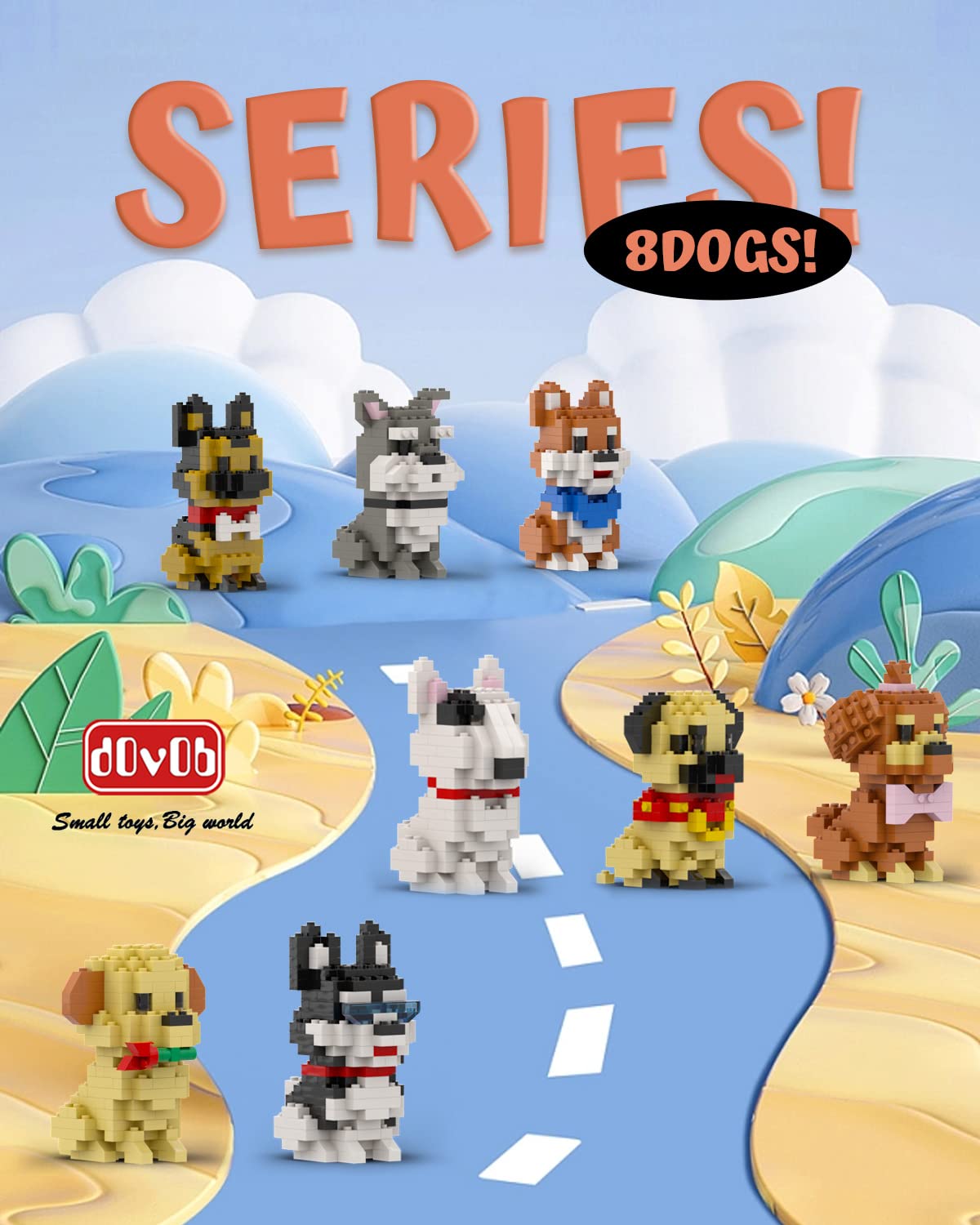 dOvOb Micro Mini Blocks 8-in-1 Dogs Set, 1616 Plastic Bricks, 3D Puzzle Model Toys for Adults & Kids, Golden Color