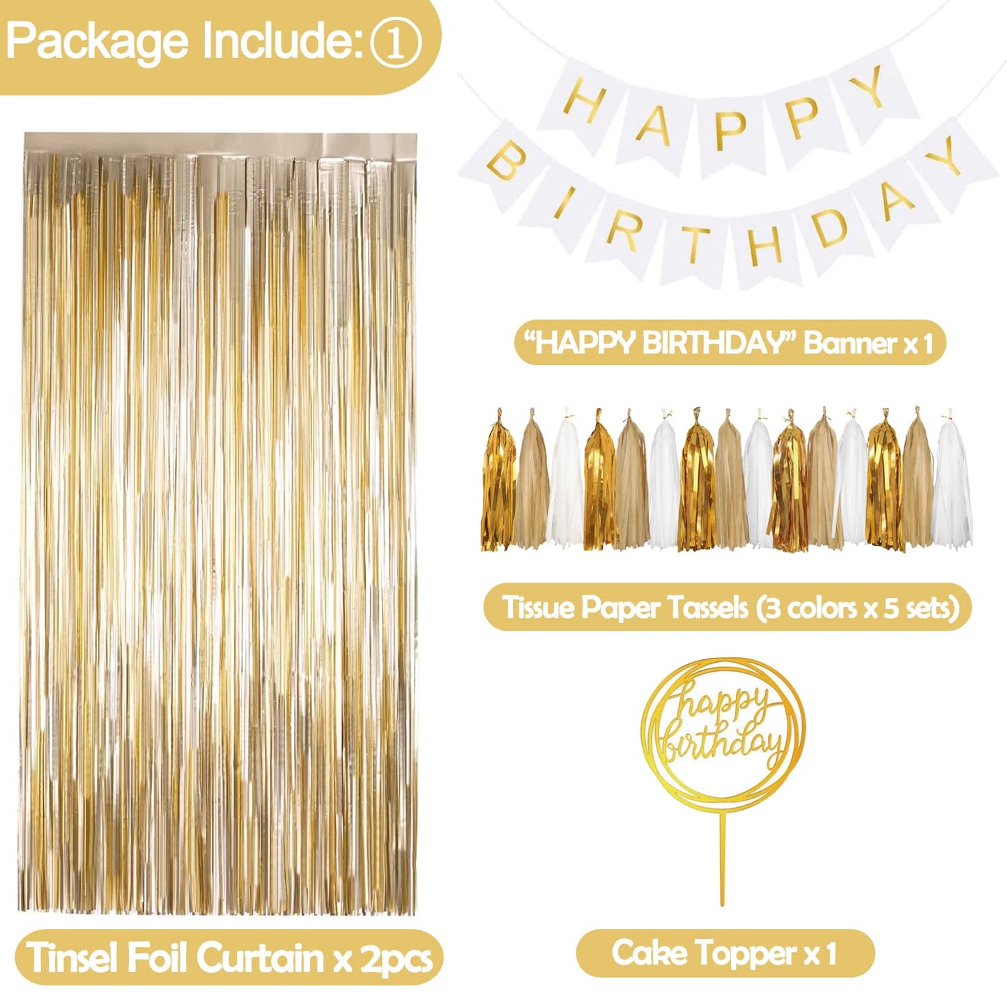 Katbuu Gold Birthday Decorations - Golden Birthday Party Decorations, Happy Birthday Decorations For Women Boys Girls Men, Golde