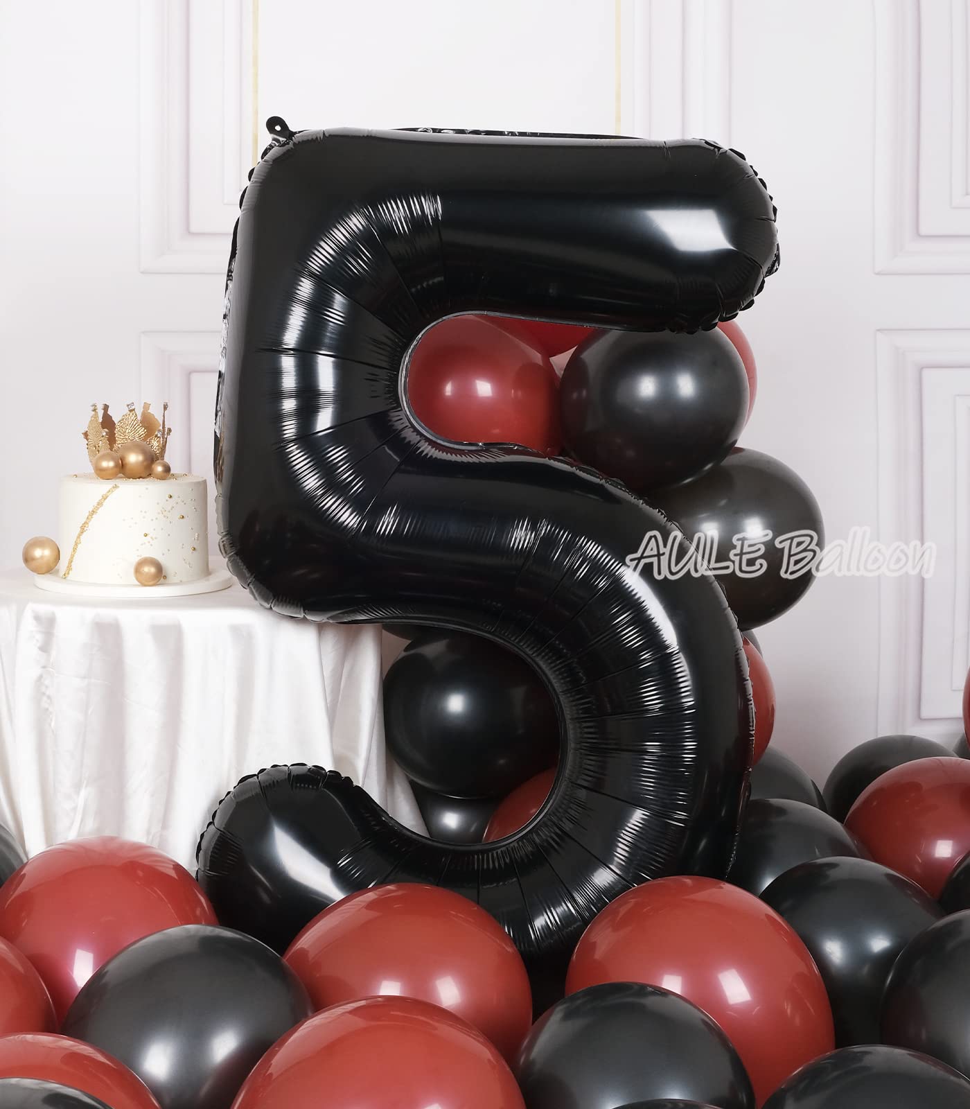 Aule 40 Inch Big Black 5 Balloon Number Large Foil Helium Number Balloons 0-9 Jumbo Giant Happy 5Th Birthday Party Decorations F