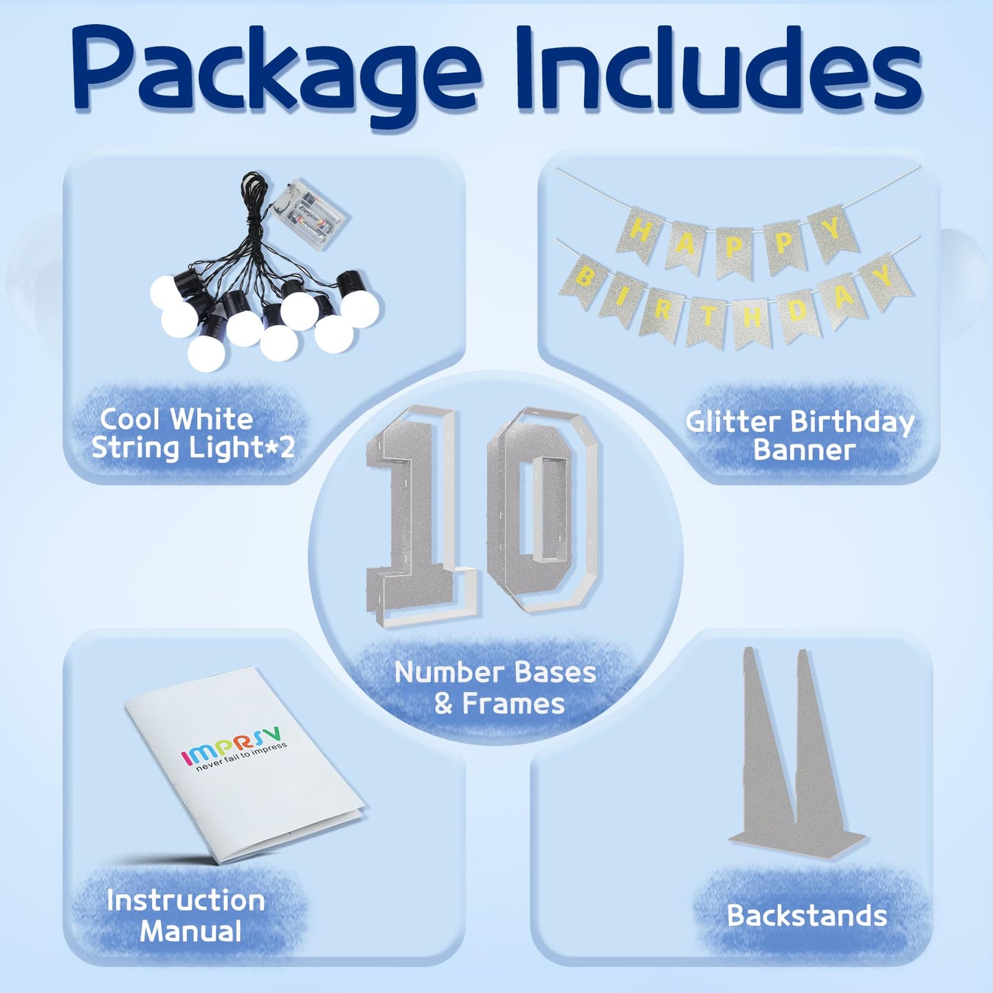 Marquee Numbers Silver 10Th-Birthday Decorations: Large 3Ft Light Up Number Grey 10 Birthday Decoration For Boy Girl Ten Year Ol