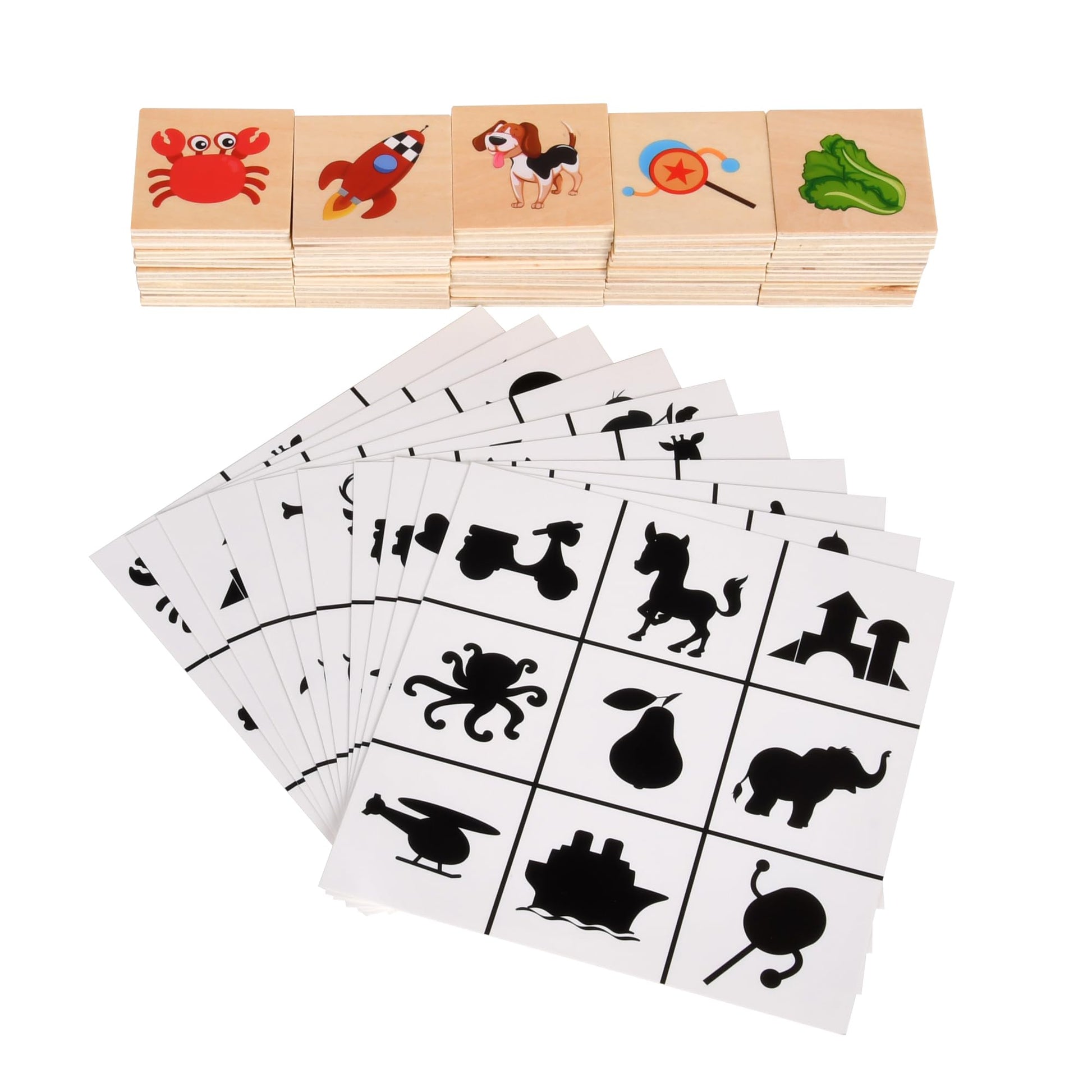 Wnwl Wooden Shape Matching Games, Shadow Matching Puzzle Games Montessori Wooden Sorting And Stacking Toys, Children'S Image Pla