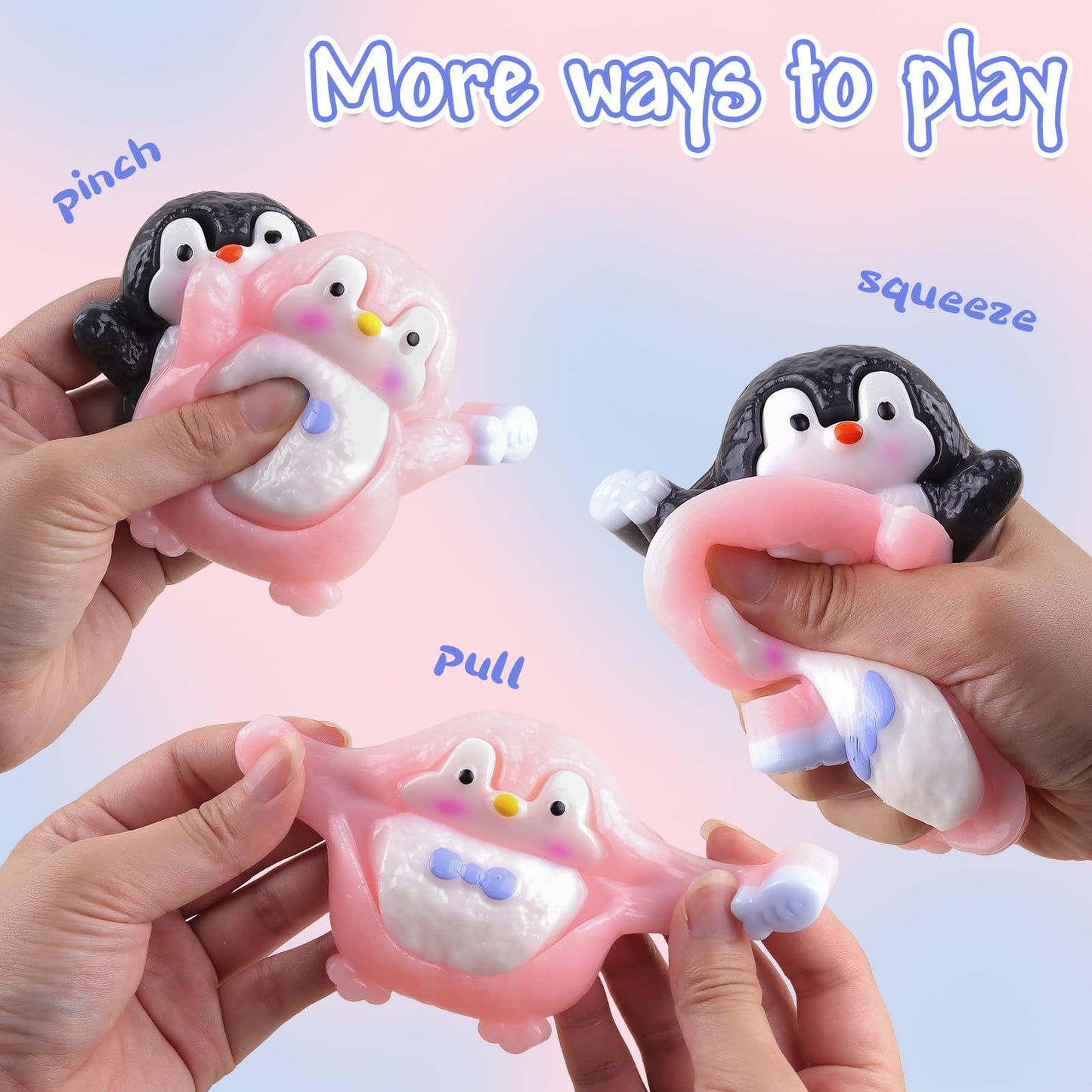 Anboor Penguins Squishies Toys 2 Pack - 3 Cute Soft Penguins Squeeze Sensory Fidget Toys for Stress Relief, Kawaii Party Favors