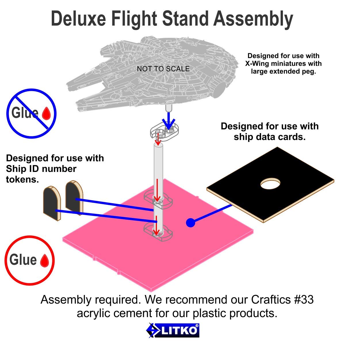 Litko Deluxe Space Fighter Stand | Large Ships Base | Compatible With Star Wars: X-Wing (Pink)