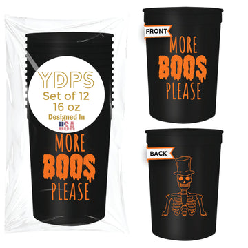 More Boos Please Halloween Cups For Adults, Set of 12 Party Cups, 16 Oz Each Reusable Plastic Cup, Halloween Party Favors For Ad