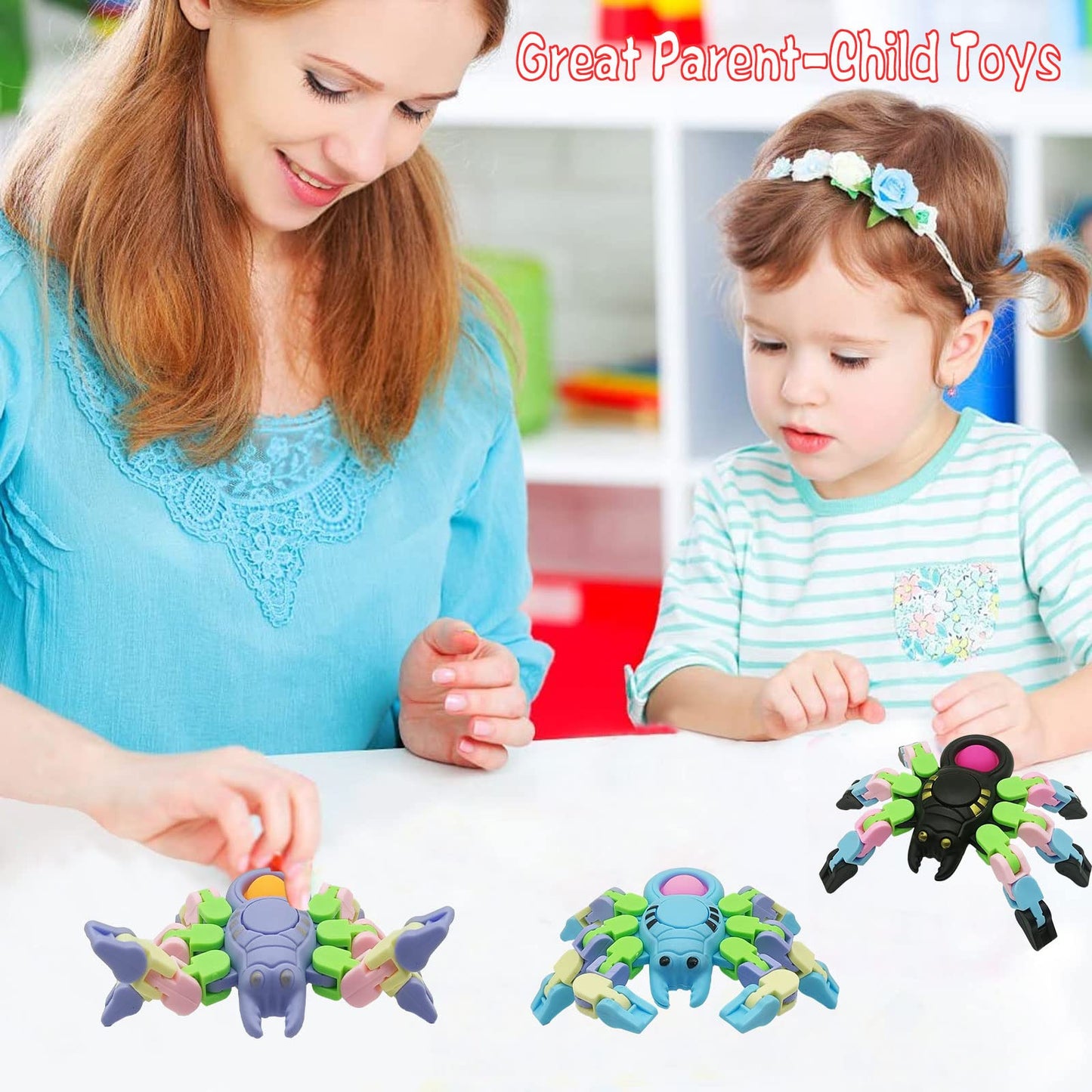 Sensory Fidgets Toys For Kids And Adults,4 Pack Transformable Fidget Spinners For Boys Girls, Chain Pop Spider Fingertip Toy For