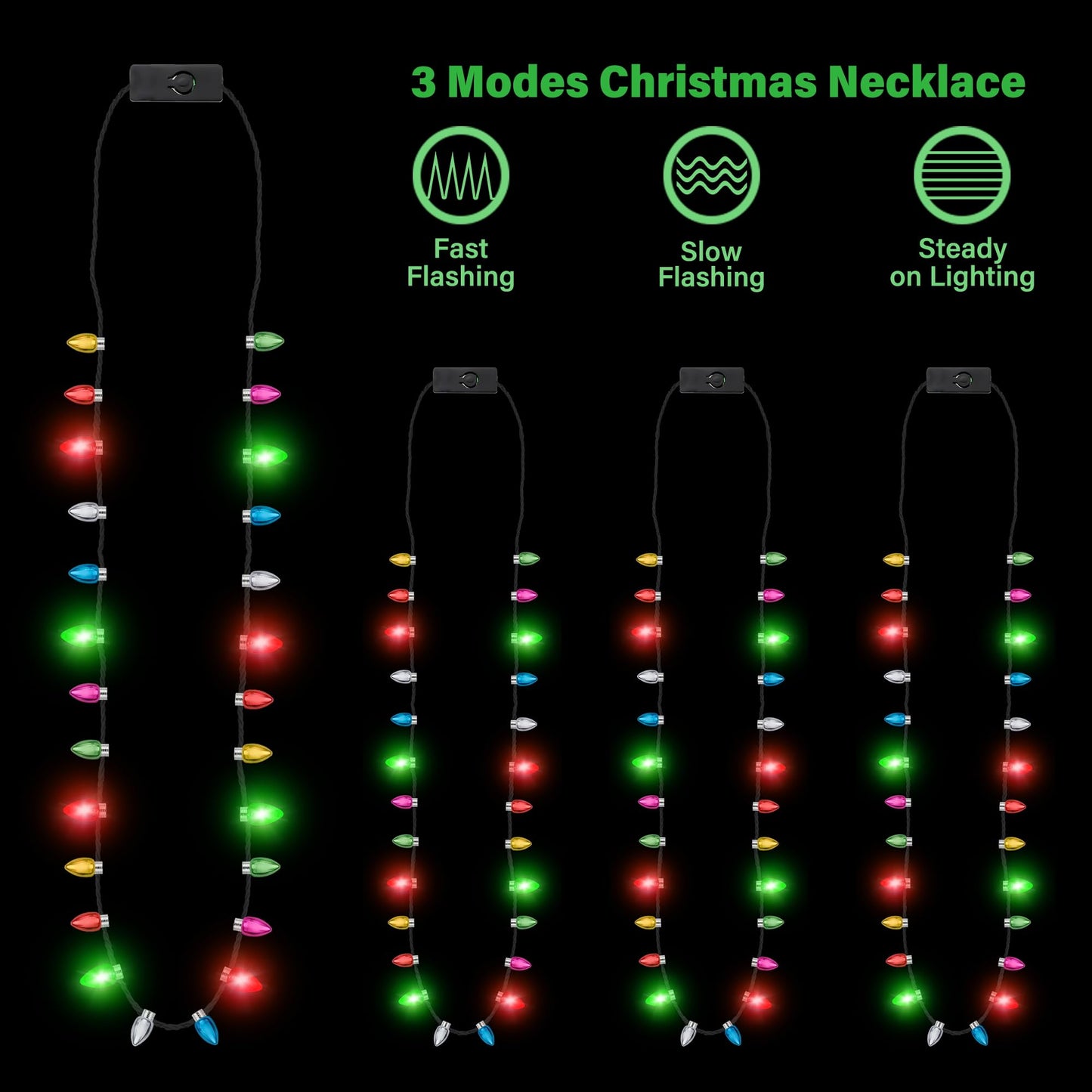 Christmas Necklace Accessories, 8Pcs Light Up Christmas Necklaces, Glow Christmas Bulb Necklaces Boys Girls, 3 Modes Colorful Li