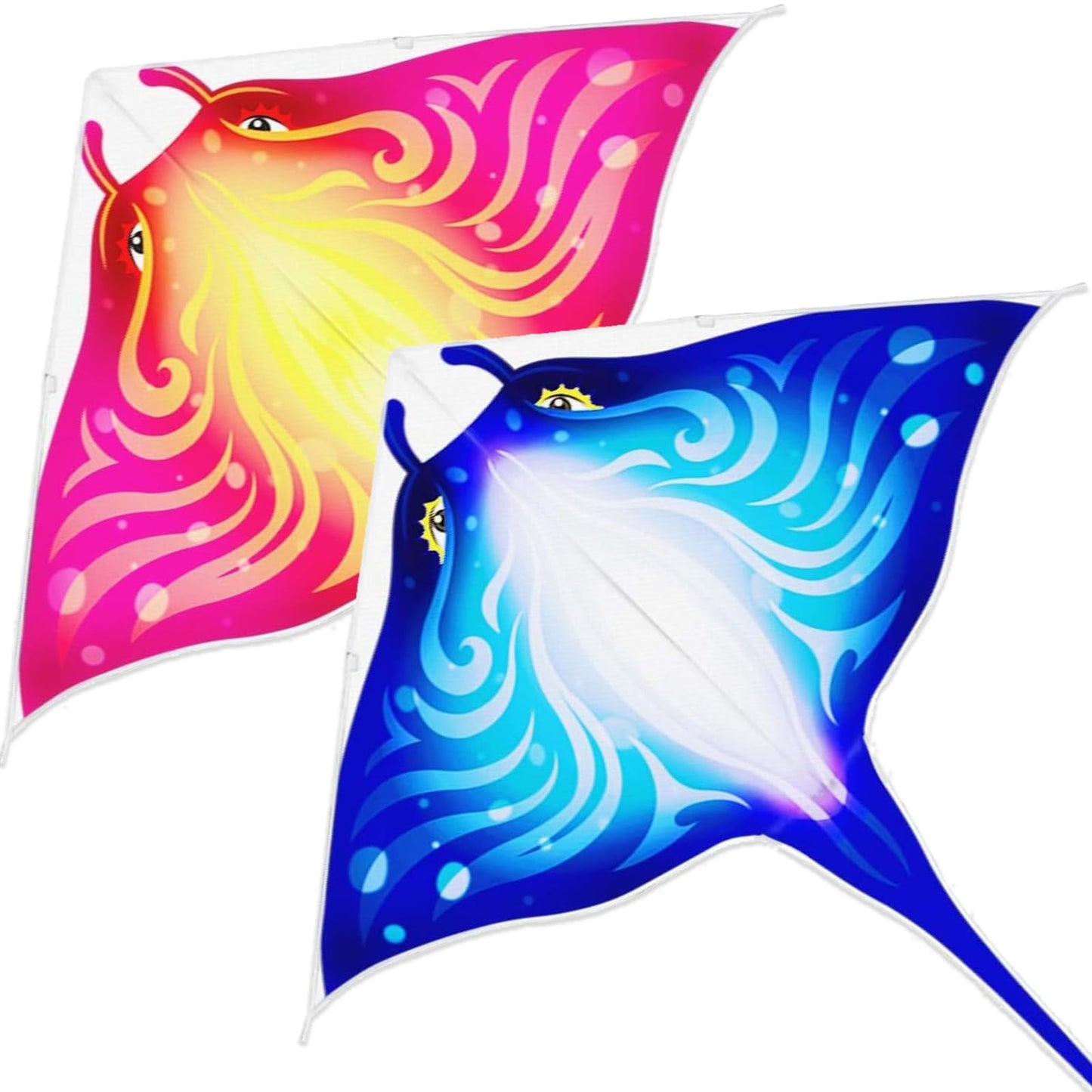 Mint'S Colorful Life 2 Pack Devil Fish Kite For Kids Adults,Easy To Fly Delta Kite Single Line Large, Kite Handle Include (Blue&