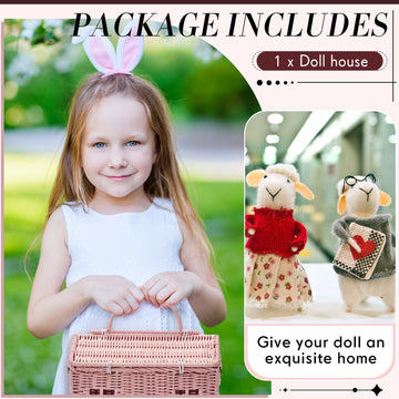 Wettarn Handmade Rattan Doll House Rattan House Shape Shoulder Bag Wicker Basket With Lid For Doll Toys Rattan Storage Basket Sm