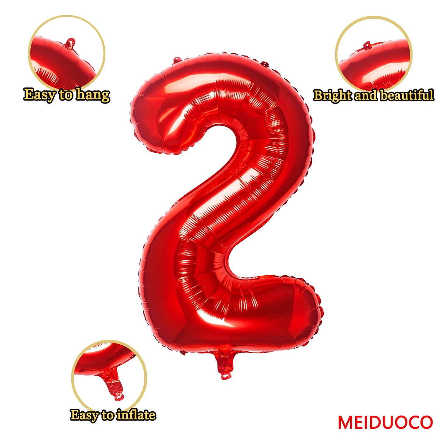 32 Inch Red Number 2 Balloons Foil Ballon Digital Birthday Party Decoration Supplies (Red Number 2 Balloon)