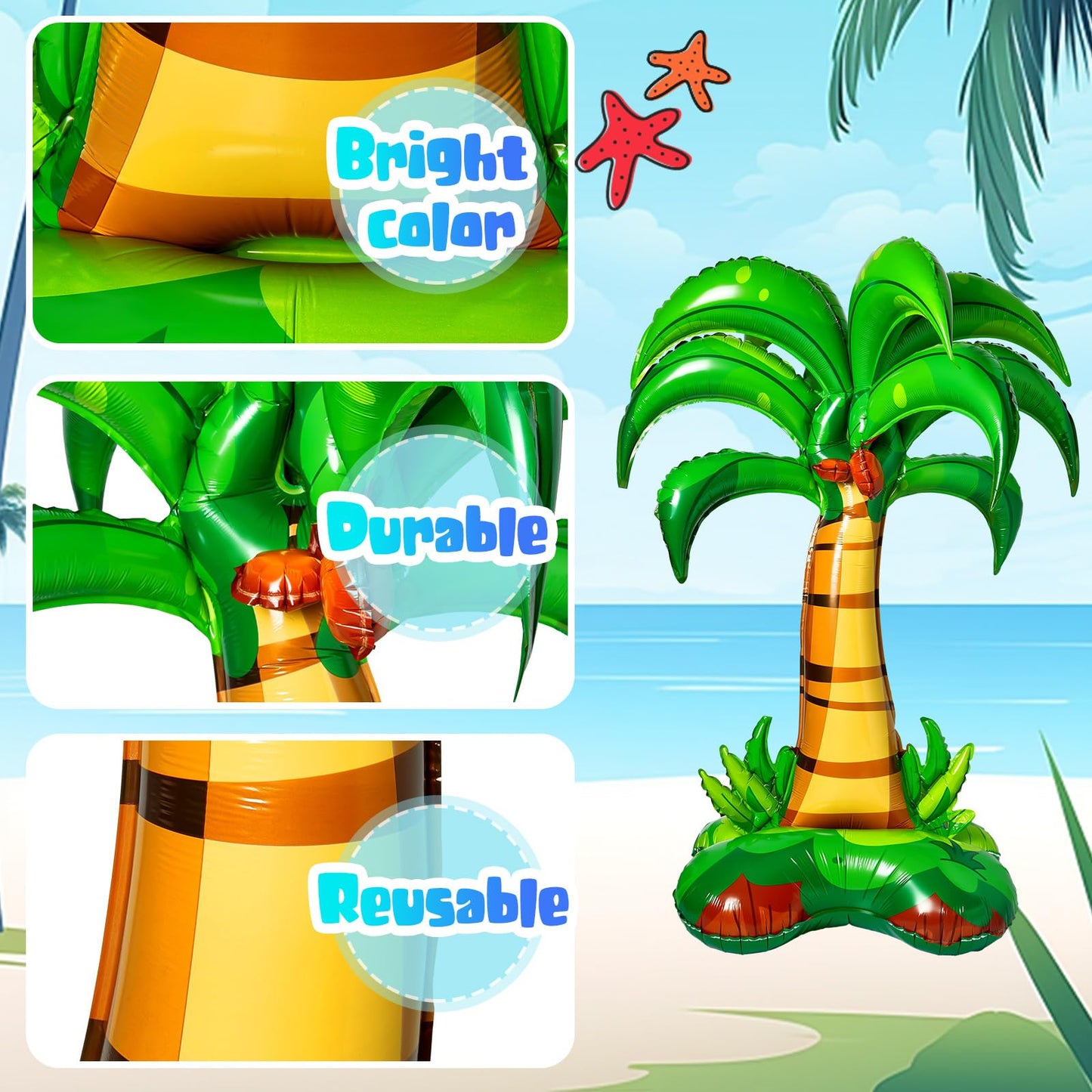 Libima 4 Pcs 52 Inch 3D Big Palm Tree Balloons Foil Balloons Birthday Wedding Party Decor Inflatable Palm Tree Balloons For Kids