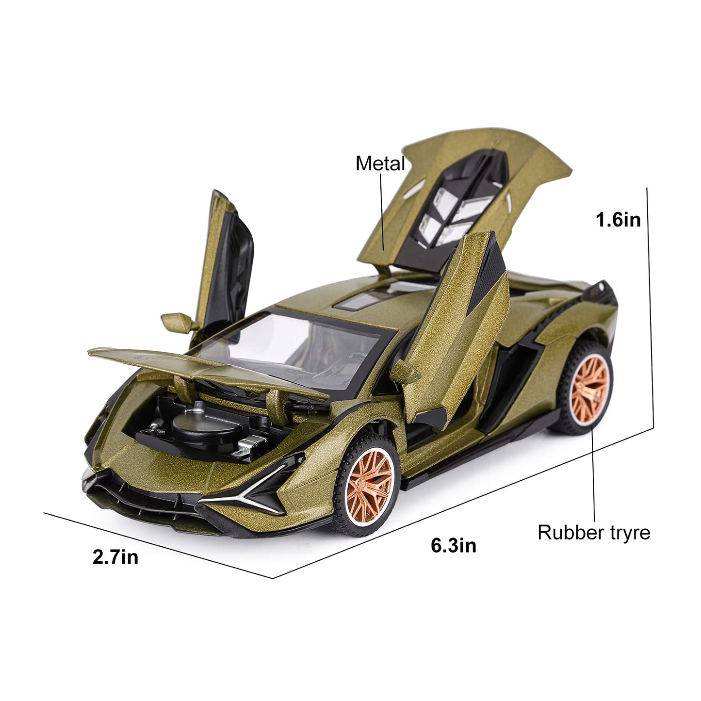 Sasbsc Lambo Toy Cars For Kids Sian Fkp37 Diecast Metal Model Car With Light And Sound Pull Back Toy Car For Boys Age 3 + Year O