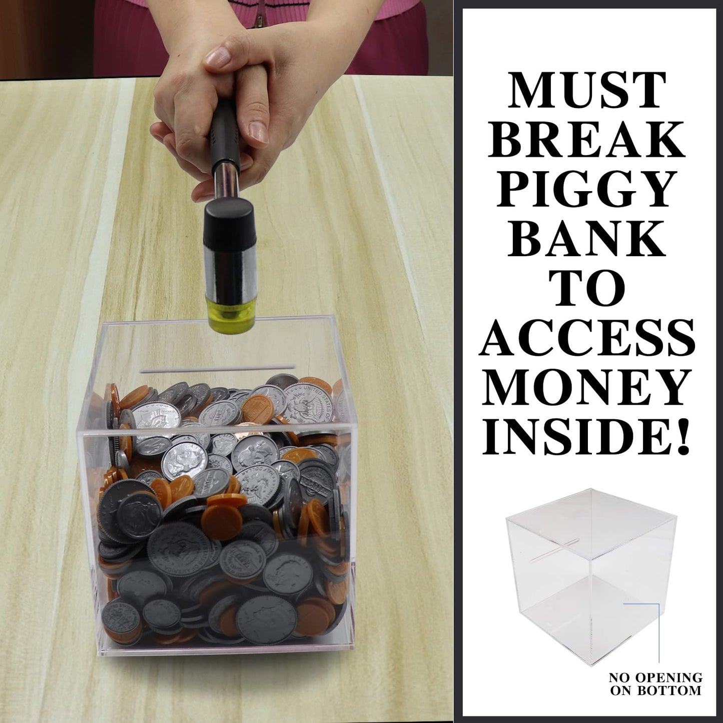 Yamahiko Clear Piggy Bank for mature-themeds  Must Break to Access Savings Clear Acrylic Piggy Bank Money Tip Change Box to Help Budget and Save  Unopenable Savings Coin Money Piggy Bank Jar Box for mature-themed  XL