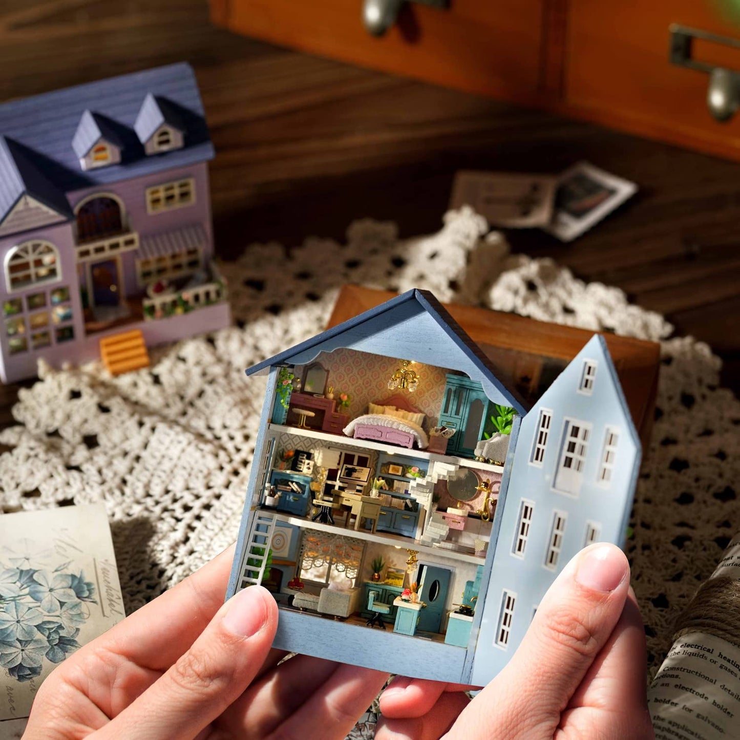 Cuteroom Dollhouse Miniature With Furniture, Diy Wooden Dollhouse Kit Plus Led Lights, Creative Room For Valentine'S Day Gift Id