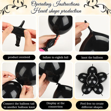 Meanplan 100 Pcs Link Balloon Linking Balloon Latex Linkable Balloons Connected Wedding Party Decoration(Black,6 Inch)