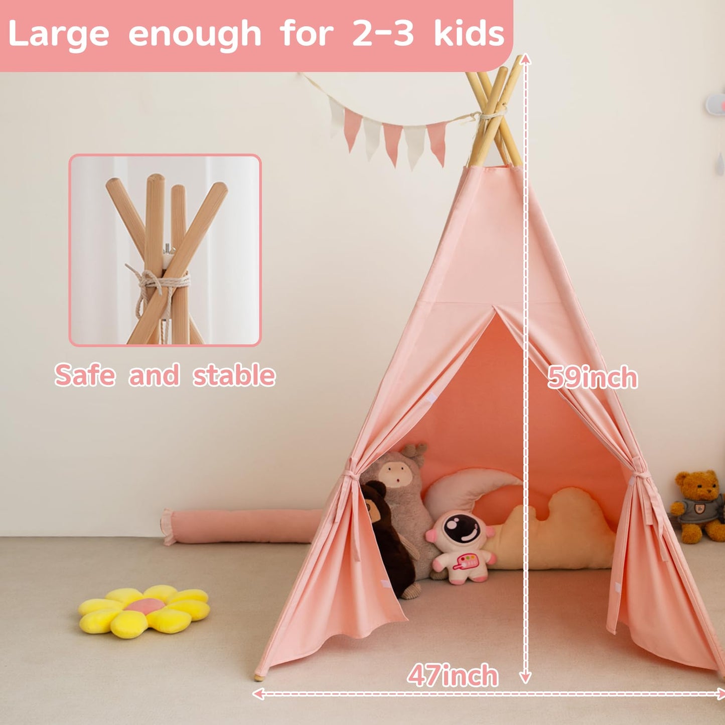 Rongfa Teepee Tent For Kids-Portable Children Play Tent Indoor Outdoor (Pink)